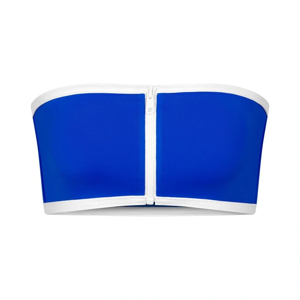 💙SKIMS SPORTY ZIP UP SWIM BANDEAU BIKINI TOP COBALT FLAWED S